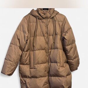 Zara Tan Puffer Jacket with Hood